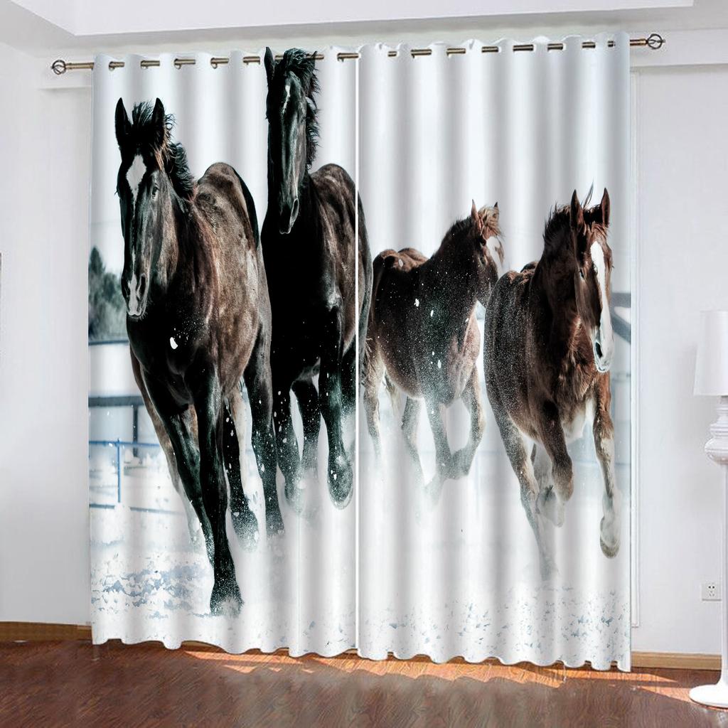 Horse Animal 100% Polyester Home Decor Living Room Bedroom Blackout Curtains Balcony Screen Cartoon Cute Perforated