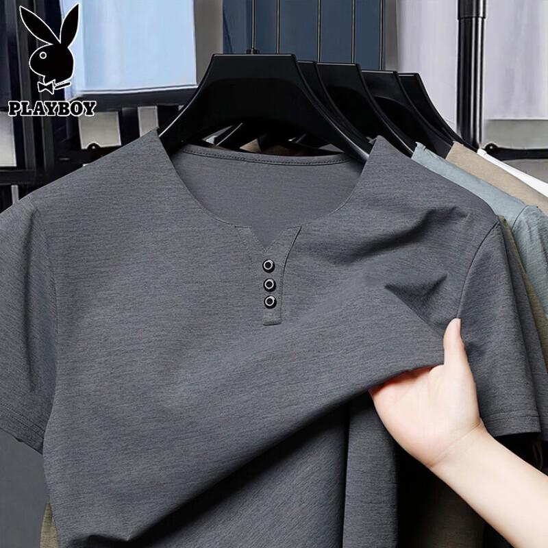 

Playboy Men s V-Neck Pleated Short Sleeve T-Shirt XXXXL