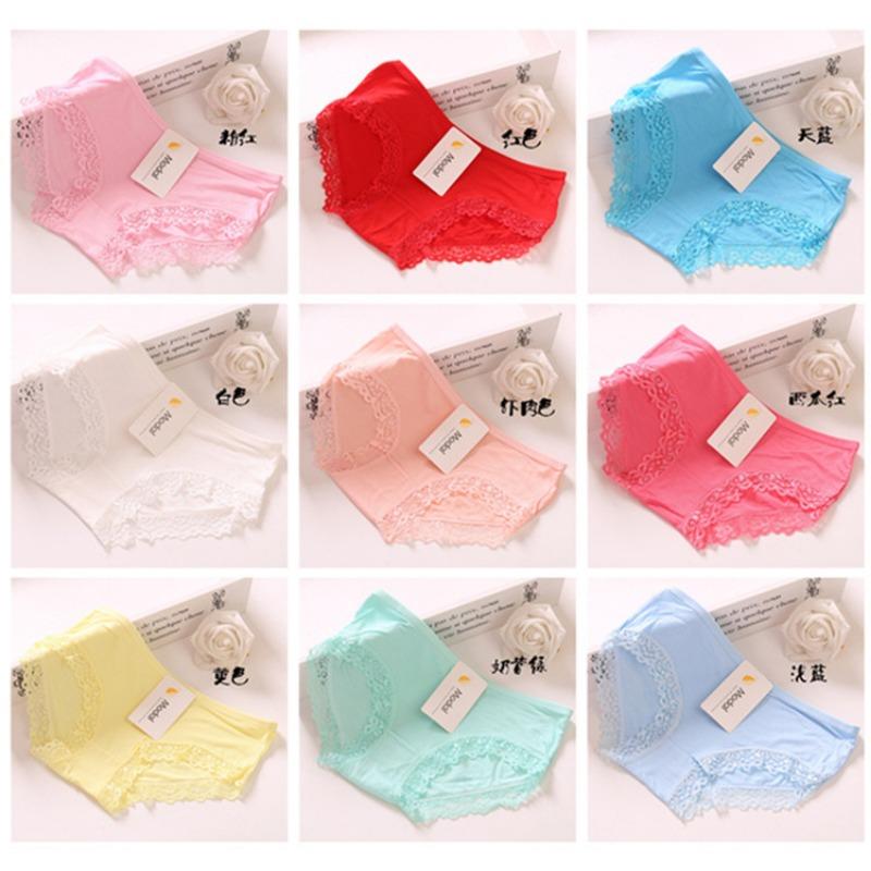 10Pc/Lot Young Girls Underwear  Teenager Panties Candy Color Underwear Simple Panties 35-45KG