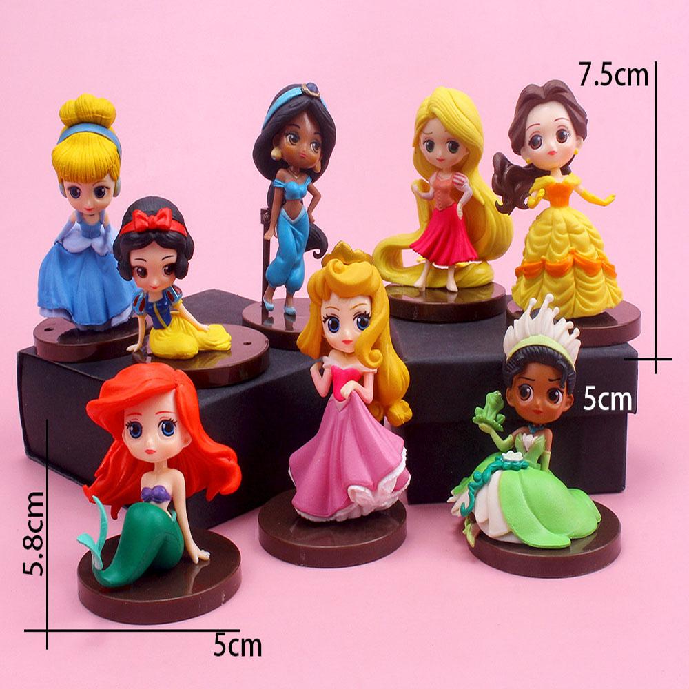 

8pcs Cute Q Version Princess GK Model Kids Charm Toy Gifts The Little Mermaid Long Hair Princess Collectible Cartoon Doll