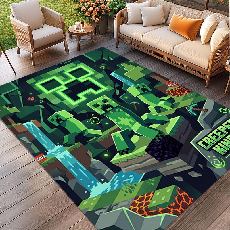 Minecraft Print Rug, Washable Floor Carpet, For Entryway Dorm Laundry Room Office Study, Home Decor Birthday Christmas Gift