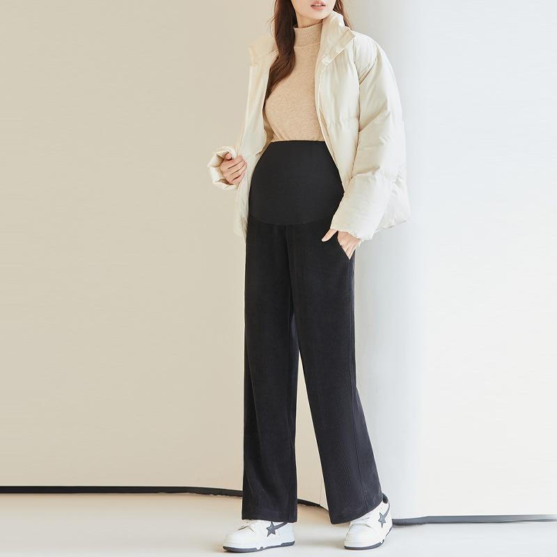 

Pupu высококачественные брюки палаццо для беременных осень-зима брюки с поддержкой живота свободные брюки для беременных с напуском и утолщенные повседневные брюки для беременных M чёрный