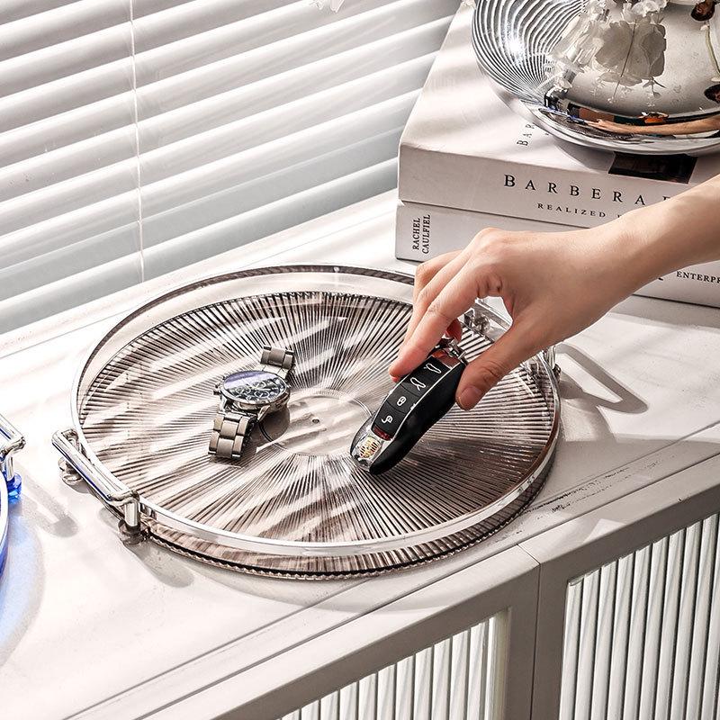 Elegant Double-Ear Round Tray: Thickened Plastic Fruit Plate & Tea Tray for Living Room