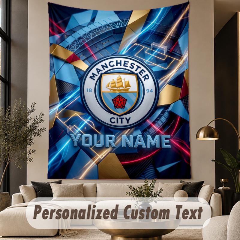 Custom Text Tapestry Manchester City Print Wall Tapestry Indoor Living Room Wall Decor