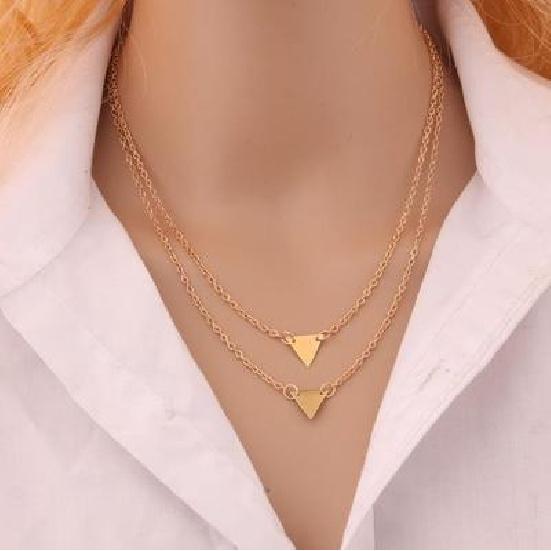 C132 Hot New Fashion Street Style Double Layer Triangle Necklace Multi Layer Collarbone Chain