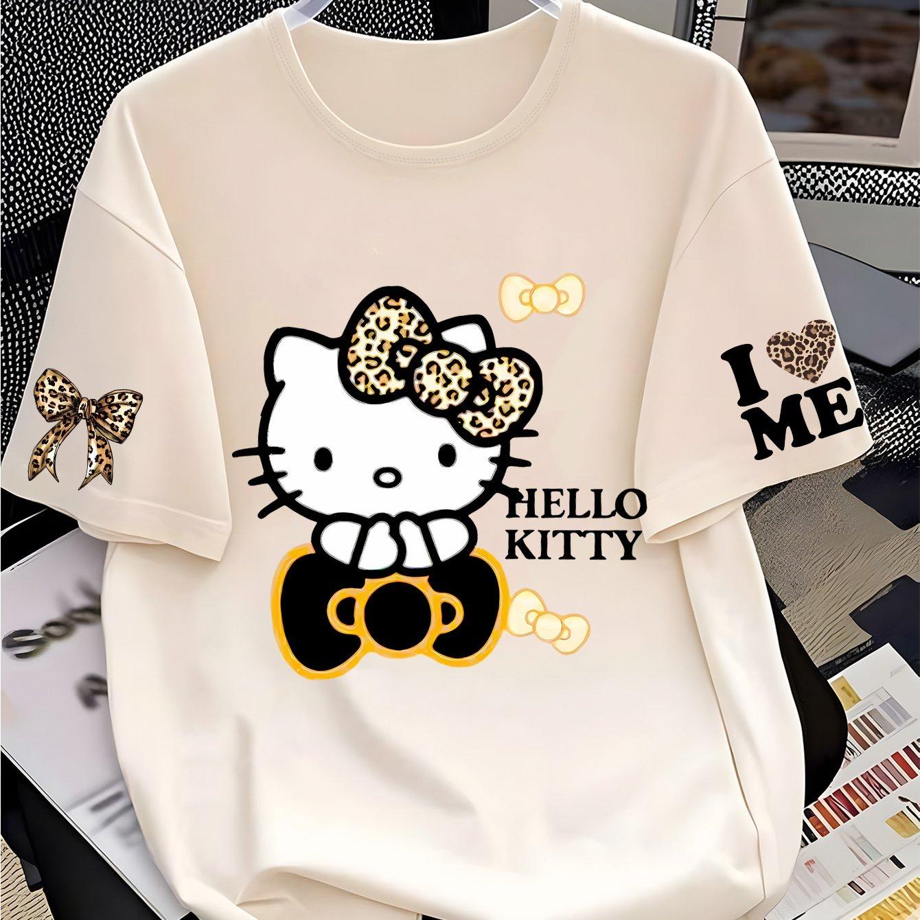Women s Short-Sleeve T-Shirt, Leopard Print Bow Pattern Loose Crew Neck Casual Top XXS