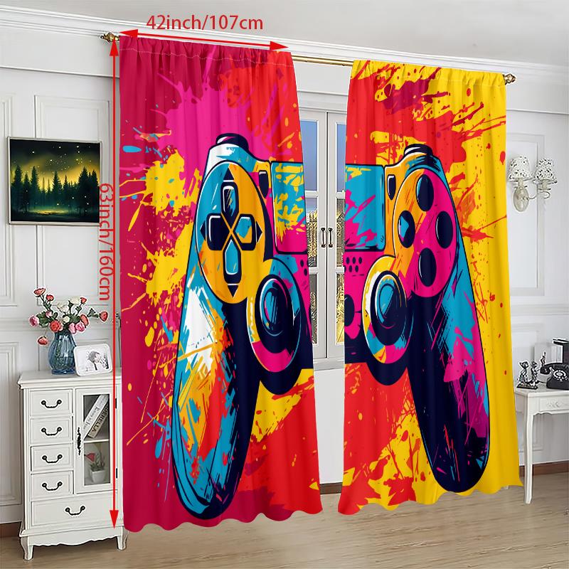 2PCS- Color Game machine - Printed curtain - Polyester material - suitable for bedroom, living room, study,