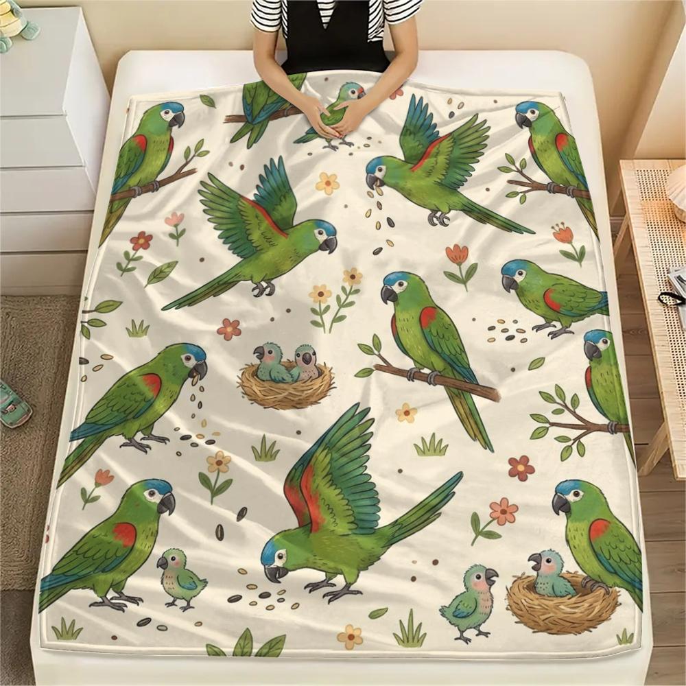 1PC Cute Parrot Print Flannel Blanket, High Quality All Seasons, Home Decor, Warmth and Comfort, Perfect for Christmas Gifts