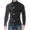 Men's Plus Size Color Block Buckle Knit Cardigan - High-Neck Long Sleeve Sweater for Autumn/Winter