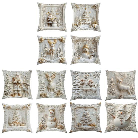 4Pcs Christmas Throw Pillow Cover White Santa Claus Snowman Xmas Tree Reindeer Cushion Cover Xmas Decorative Pillow Cover for Home Sofa Bed Couch