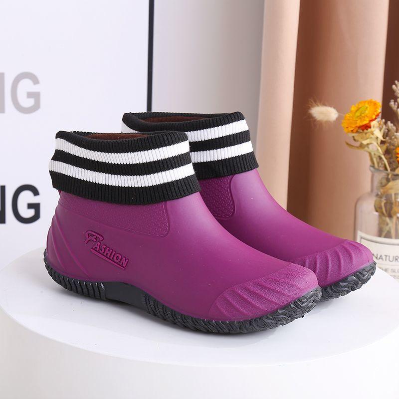 Factory Direct Women Short Ankle Rain Boots Stylish Non-Slip Waterproof Shoes with Fleece Lining for Fall and Winter