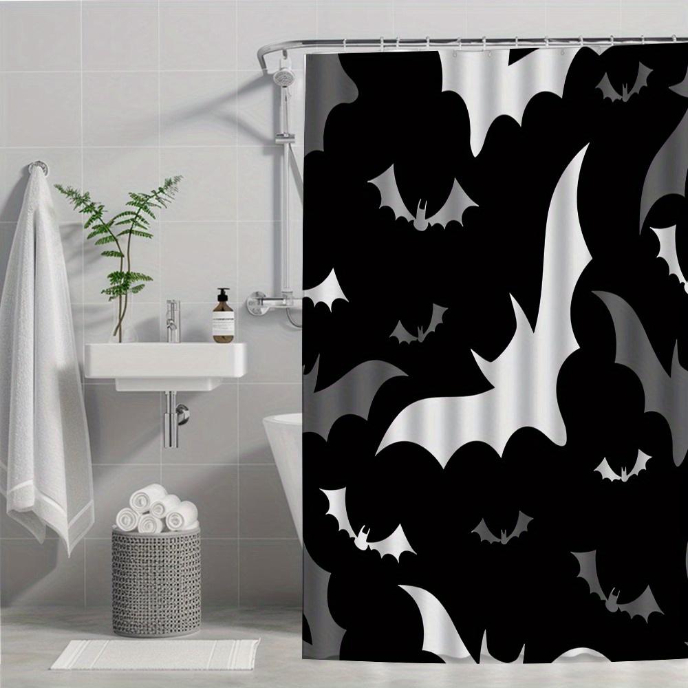 1 Stück Halloween Fledermaus Duschvorhang - Gruseliges Schwarz-Weißes Fledermausmuster, 70,8 x 70,8 Zoll, Langlebiges Polyester mit Haken, Perfekt für