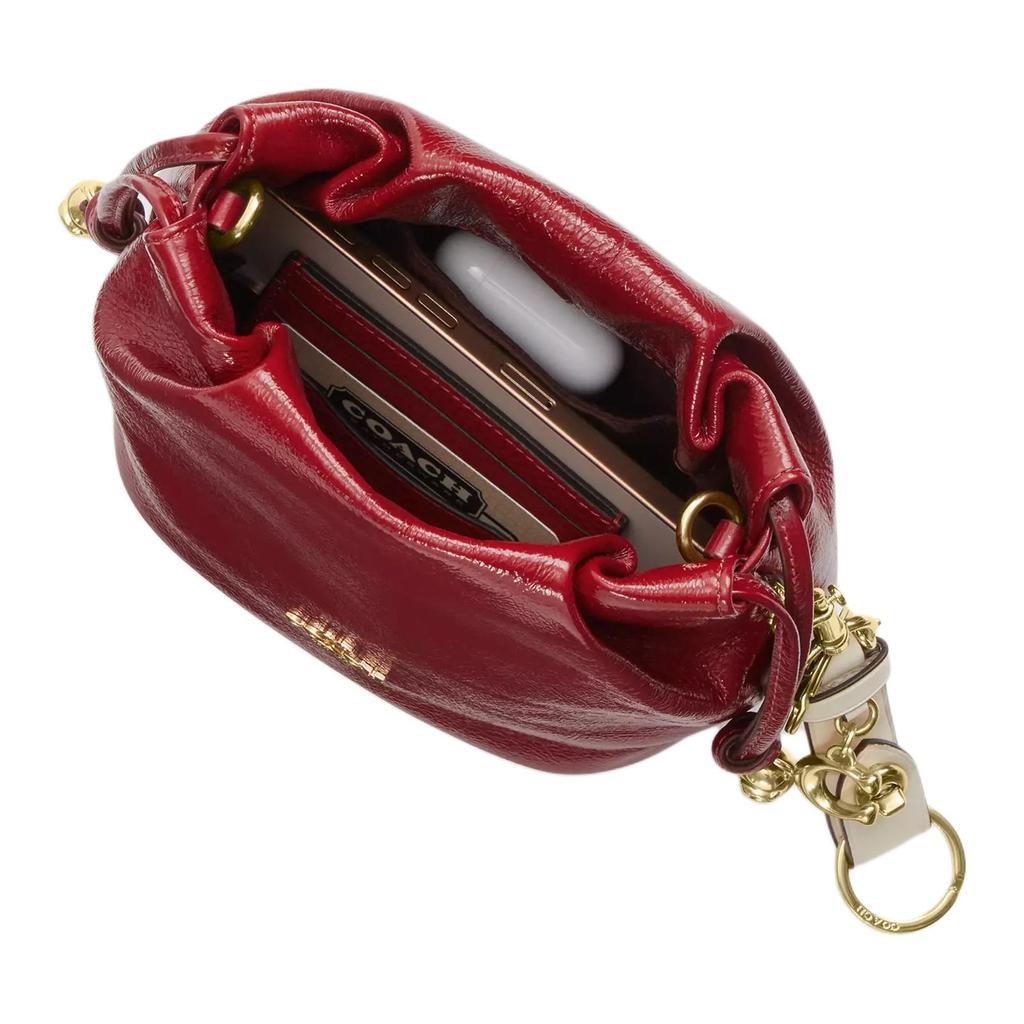 Coach Faye 18 Gold Logo Drawstring Bucket Bag Wrinkled Leather Mini Shoulder Bag Red Women Bags CDB68-IMPX1