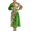 Women's Spring  Fashion Bohemian  Printed Tie High Waist  Long Sleeve V-Neck Waist Dresses