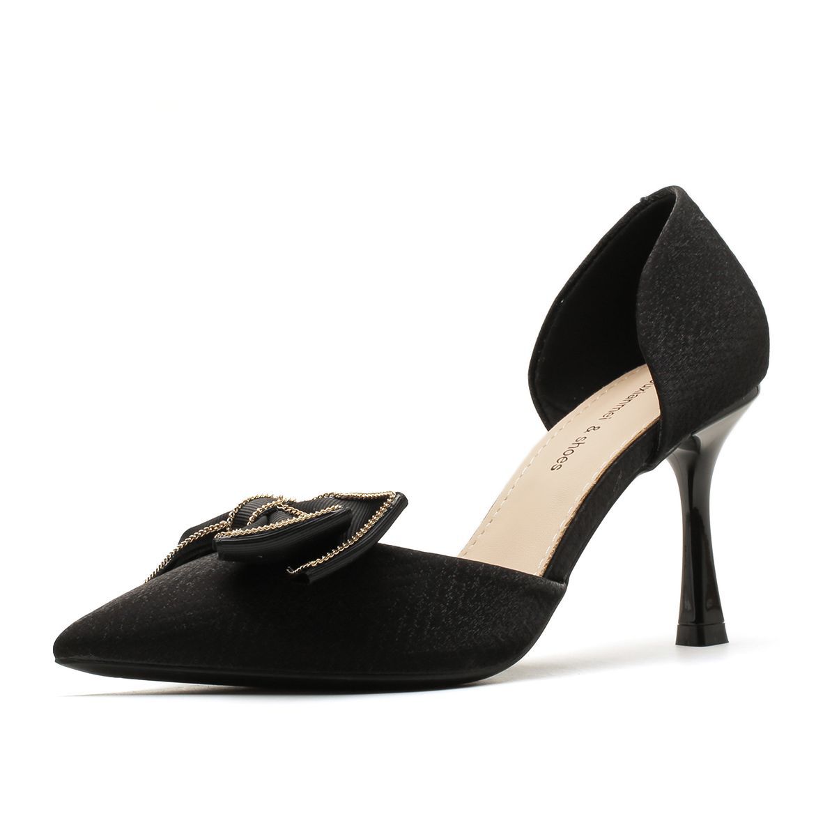 

Bow satin stiletto hollow high heels shoes simple daily versatile 40