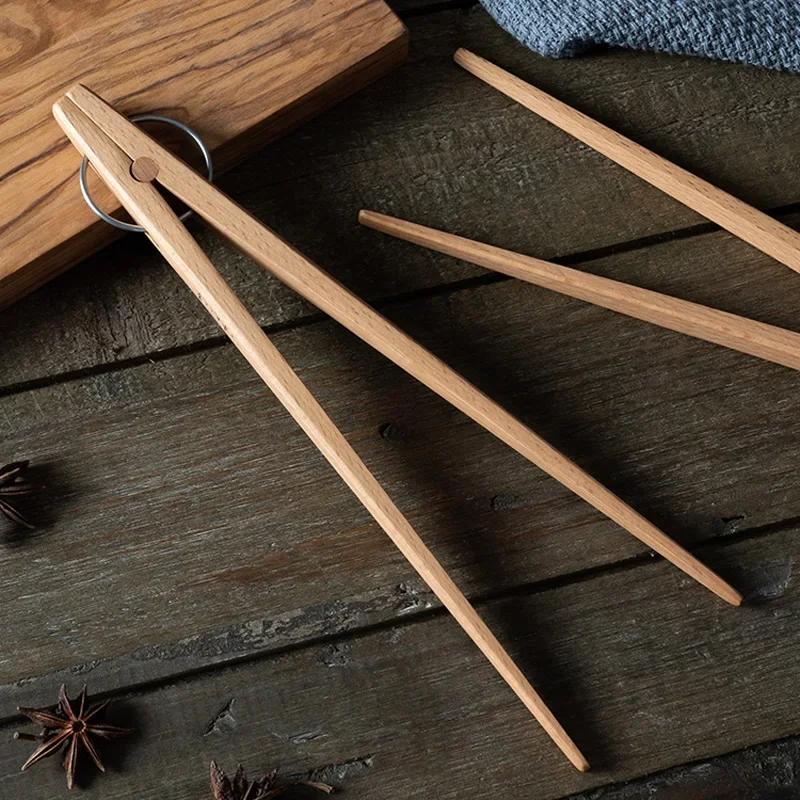 Wooden Tongs Kitchen Cooking Tweezer Meat Food Tongs Clip Bread Salad Clamp BBQ Kitchen Tweezers Wood Kitchen Accessories