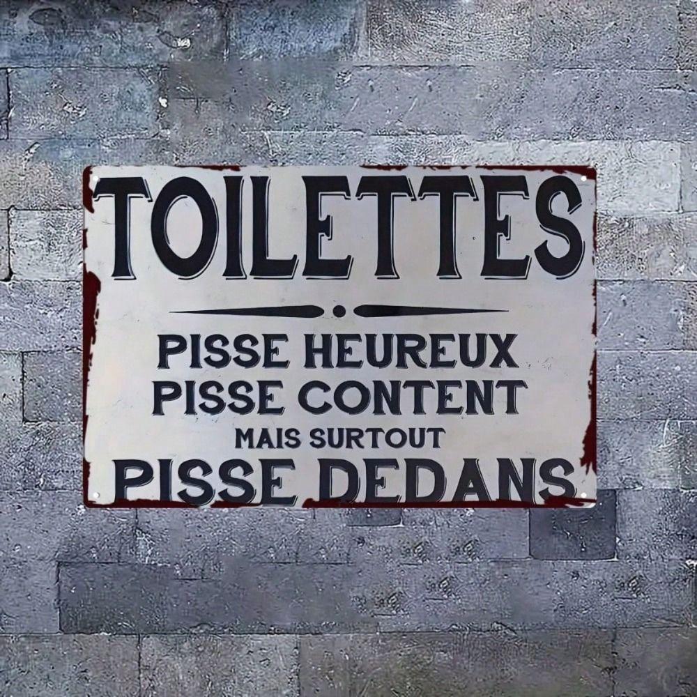 Vintage Pissez Heureux Metal Sign Floral Wall Decor Bathroom Art Plaque