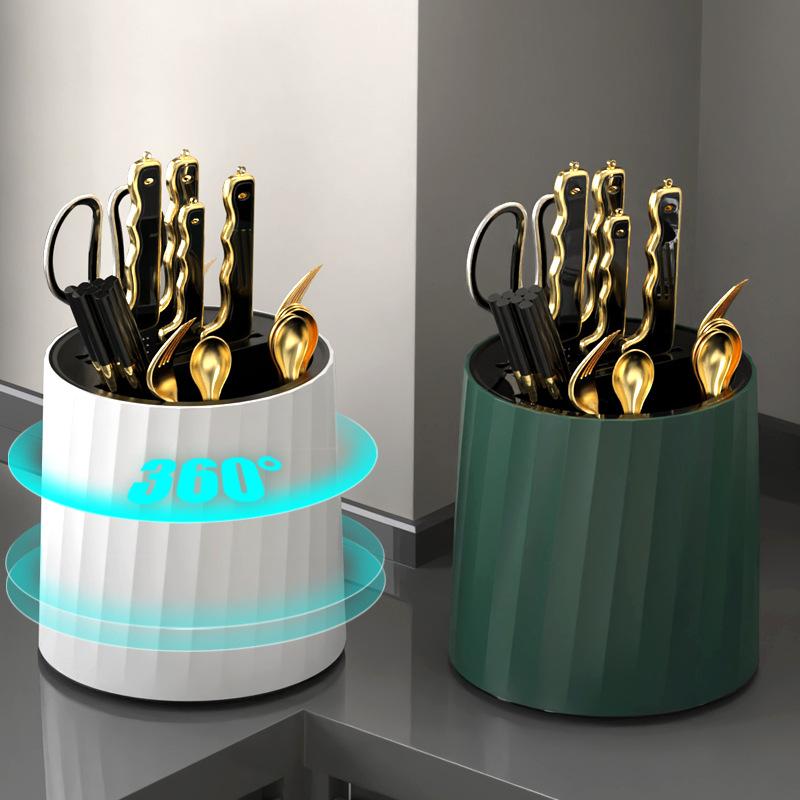 Multifunctional Knife Holder Kitchen Storage Rack 360 Degree Rotating Knife Fork Stand Chopstick Cage Storage Tube