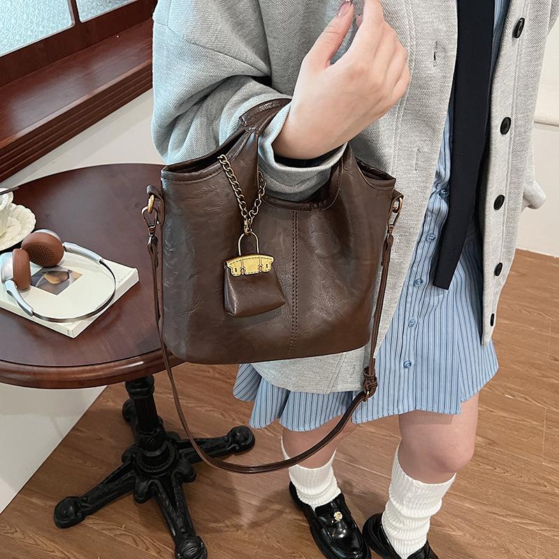 Simple Casual Mother and Child Bag Women's Korean Version Ins Fashion Bucket Bag Autumn New Trendy Retro Shoulder Messenger Bag