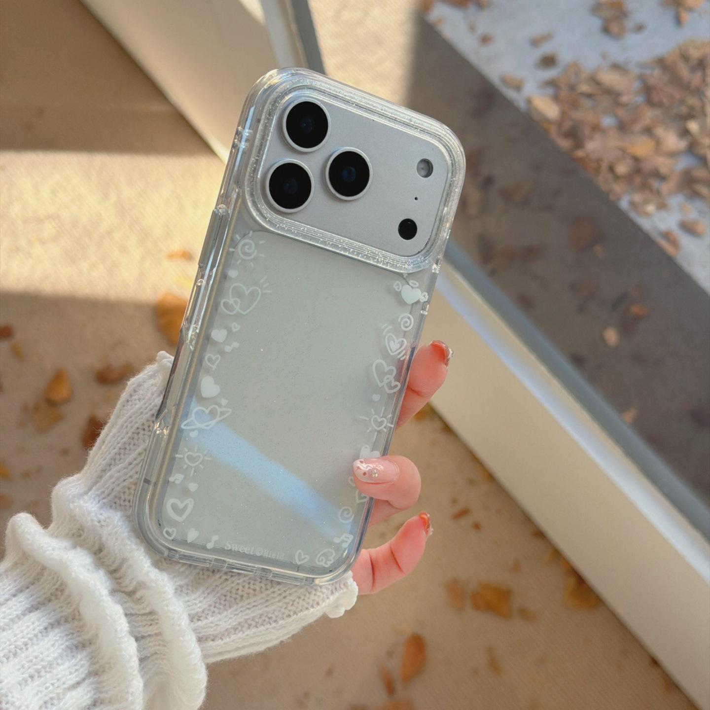 

White Heart Border Phone Case for iPhone 13/14/15/16 Pro Max & Apple 17 Pro - Women s Protective Cover iPhone 15 Pro Max