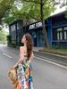 Retro Ethnic Spaghetti Strap Graffiti Print Summer Beach Dress