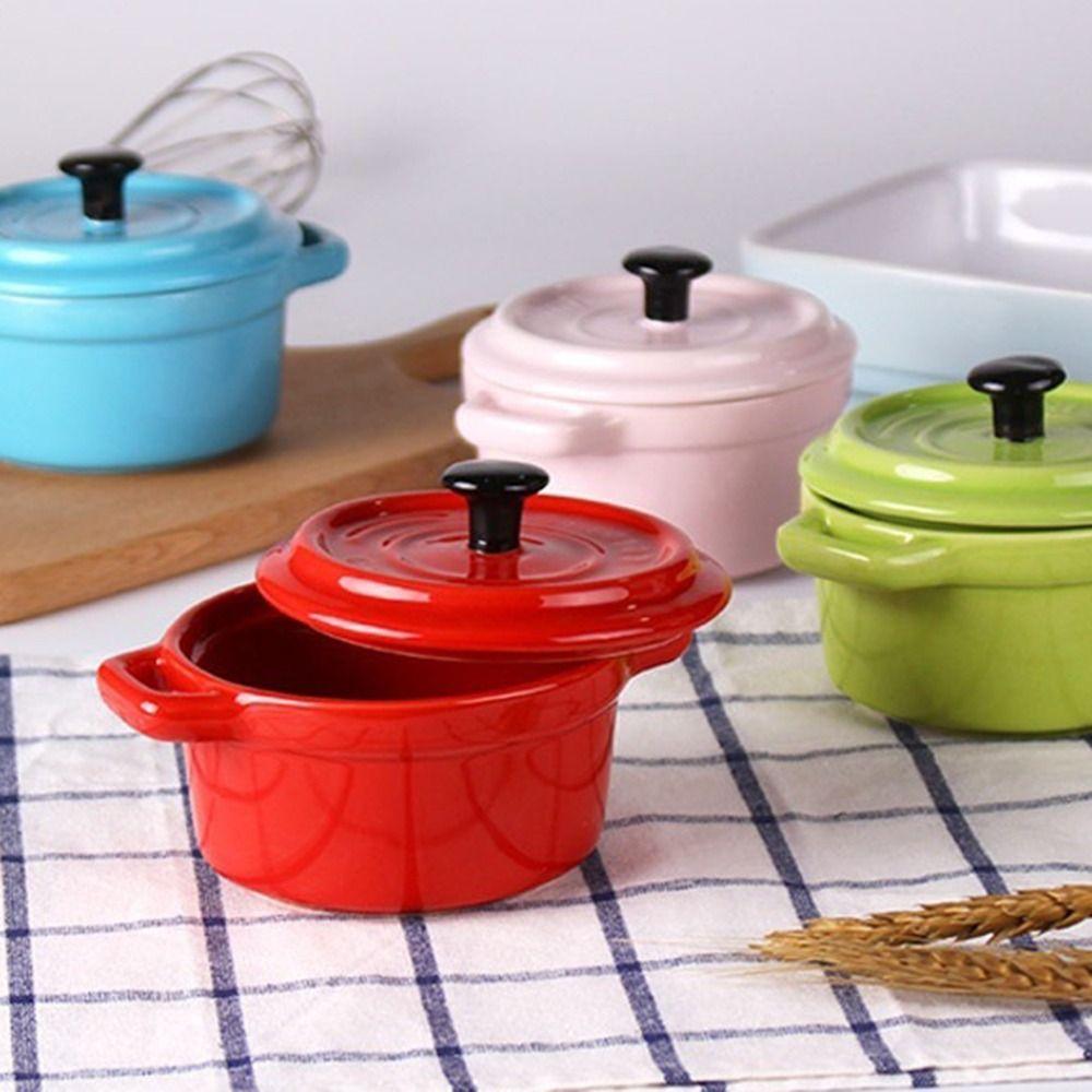 Anti-scalding Ceramic Breakfast Bowl Hanging Ears Mini Casserole with Lids  Household