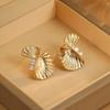 Fashion Twisted Fan Leaf Stud Earrings Brass Electroplated Real Gold Diamond Commuter Metal Earrings Women'S Earrings S925