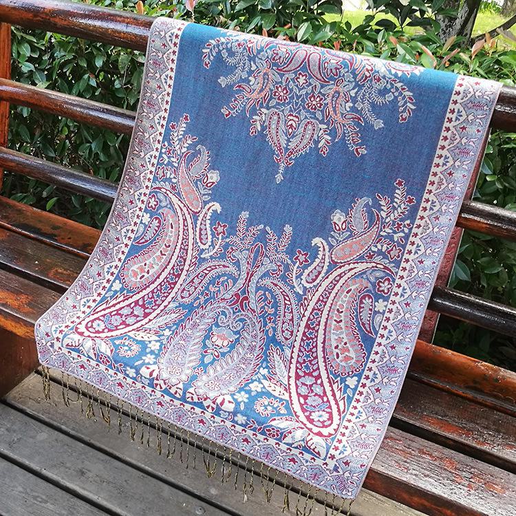 New 2024 Ethnic Style Women's Retro Silk Shawl - Warm Winter Jacquard Scarf for Autumn and Air Conditioned Environments
