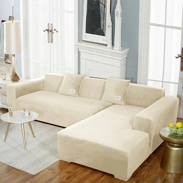 Super Soft Velvet Sofa Cover For Living Room Elastic L Shaped Chaiselongue Corner Couch Slipcover Washable Armchair Sofa Covers