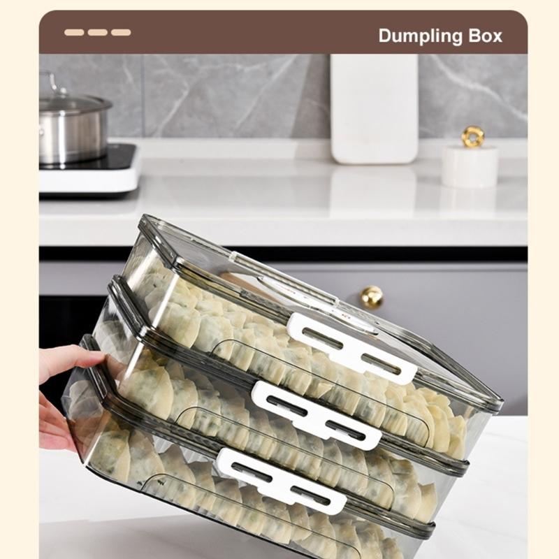Stackable Dumpling Storage Box With Date Timer for Freezer Use Clear Food Container Set for Kitchen Organization