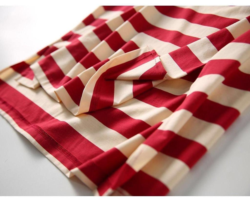 Striped Women's T-Shirt Dress - Short-Sleeved, Split Hem, Medium Length