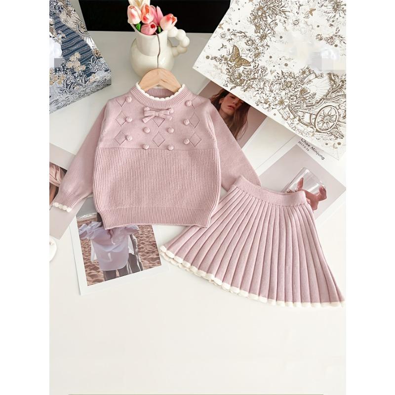 

Осенне-зимний комплект свитера для девочек: Однотонный вязаный пуловер и юбка-полусолнце, костюм-двойка для девочек, красный 130cm