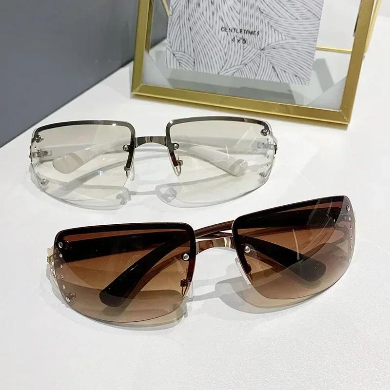 Outdoor Randlose Quadratische Sonnenbrille Damen Herren Bunt Minimalistisch Sonnenbrille Spiegel Farbverlauf Designer Marke Mode