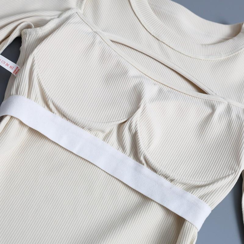 Womens Long Sleeve Yoga Top Sexy Cutout Drawstring Tight Fitness Training Sportswear