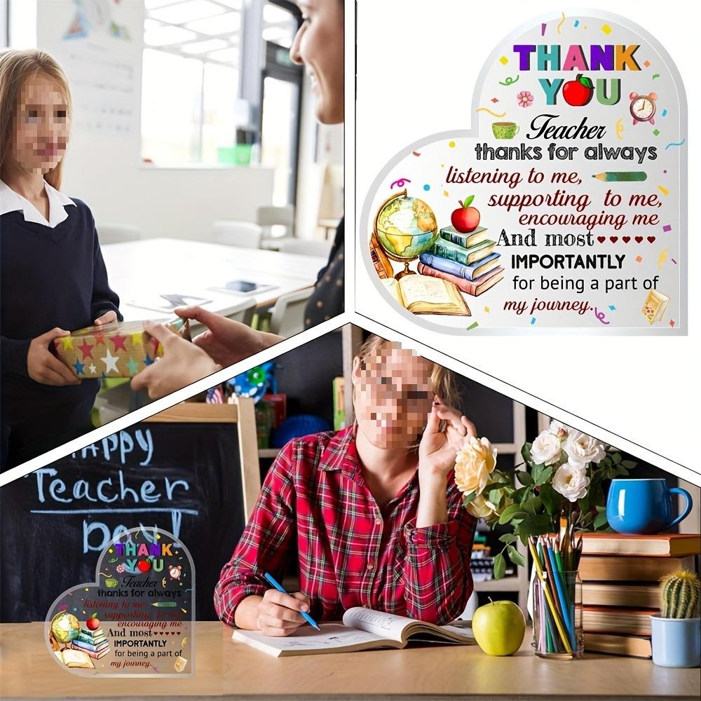 1pc Teacher Appreciation Quotes Heart Acrylic Sign Plaque For Teachers' Day End Of Year Back-To-School Gifts, Room Office Decor, Four Seasons