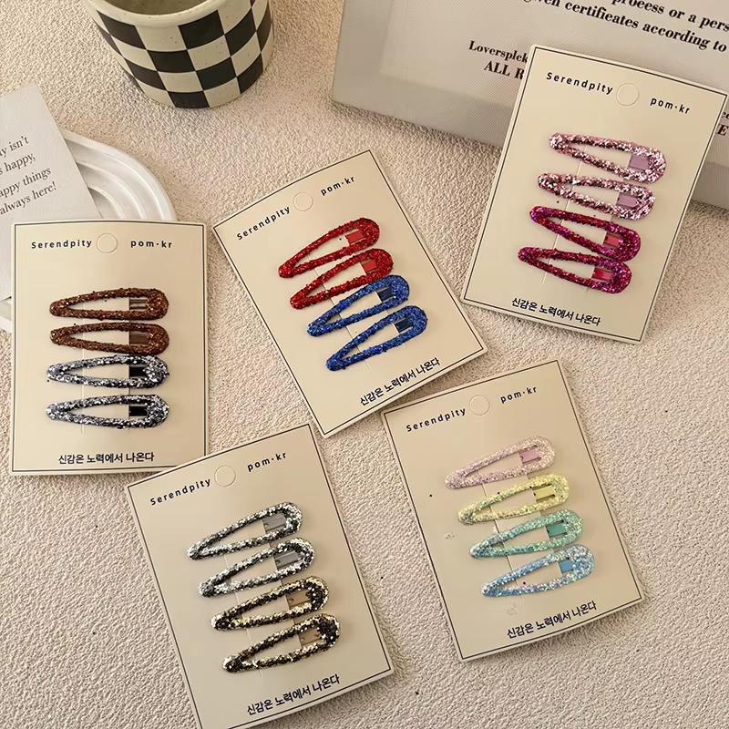 4pcs Fashion Simplicity Kids Barrettes for Girl Glitter Sequin Solid Color Hair Clip Children Hair Accessories Headwear