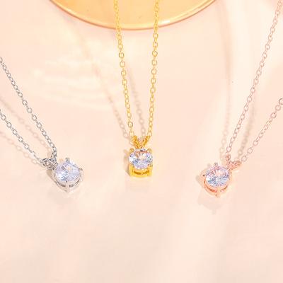 Light Luxury Four-Claw Inlaid Round Zircon Necklace Female Personality Versatile Collarbone Chain