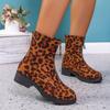 Leopard Print Women Ankle Boots Platform Suede Shoes  Trend Winter Snow Boots Chunky Heels Fur Warm Sneaker Zip Botas Mujer
