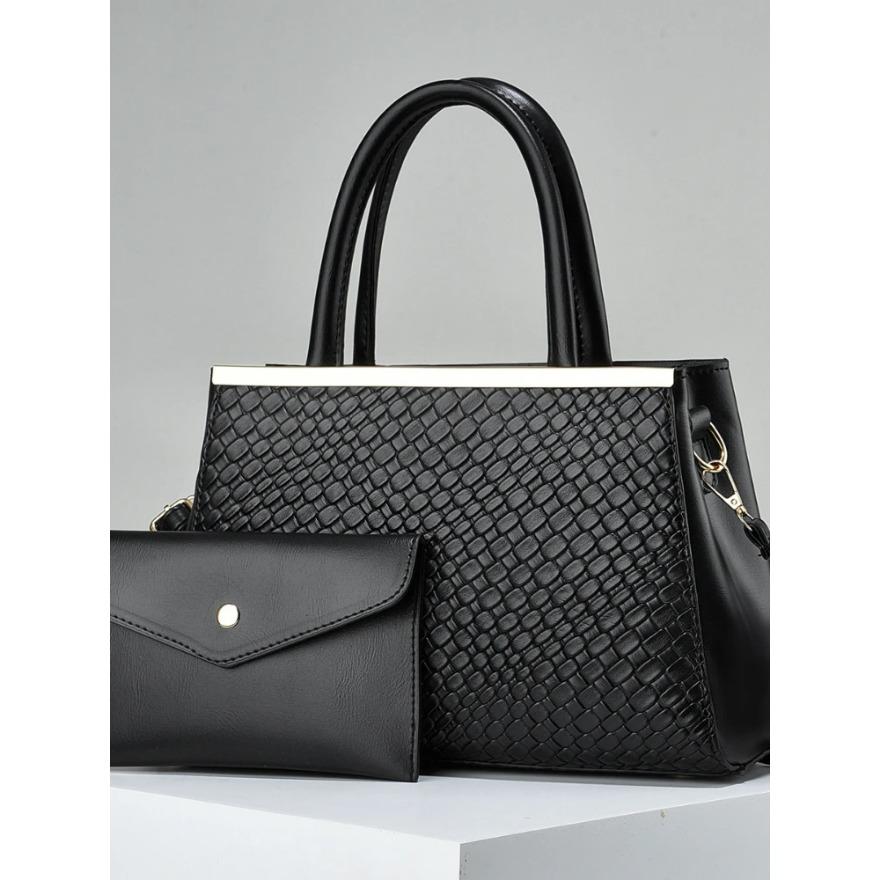 Fashion Simple Large Capacity Handbag Two Set Embossed Texture Simple Yankee Women's Bags Color Crash Shoulder Crossbody Bag