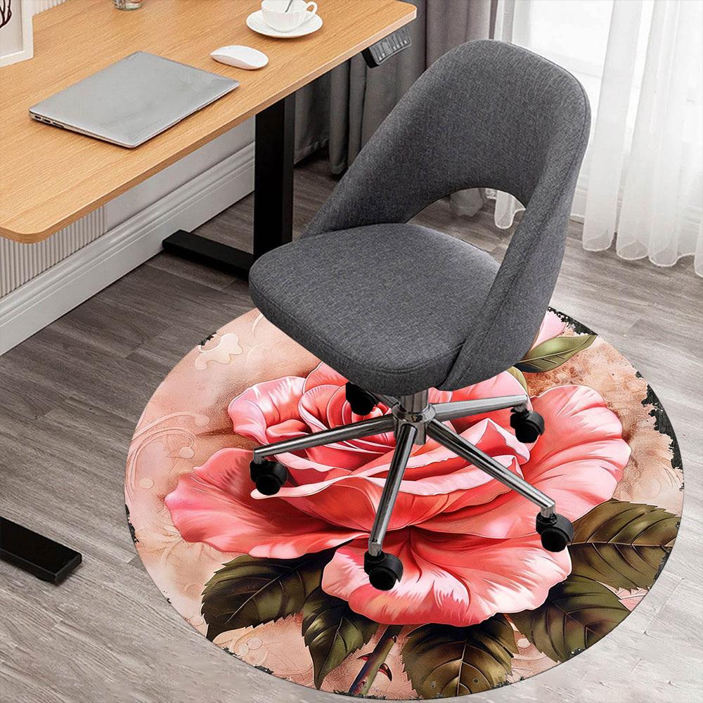 1PC Rose Petals Office Round Area Rug, Under Office Chairs Bedroom Living Room Home Decor, Carpet for Office -1110021