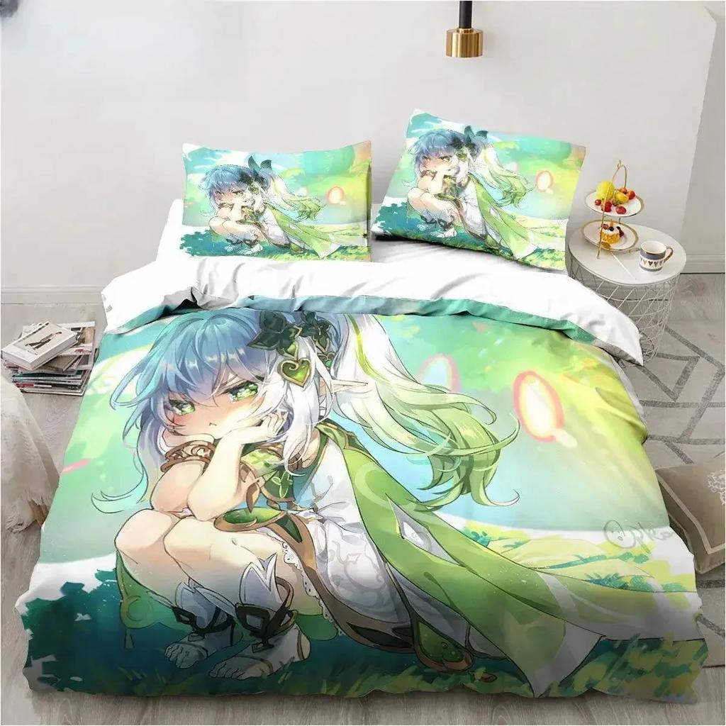 Genshin Impact Nahida Kawaii Cute Comfortable Duvet Quilt Cover Pillowcase Bedding Set Children Bedroom Decoration Home Textile