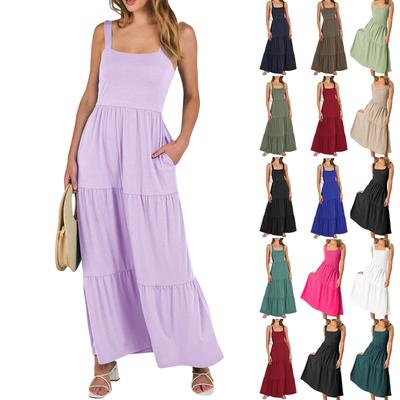 Women's Solid Color Daily Casual Pocket Strap Sleeveless Dress
