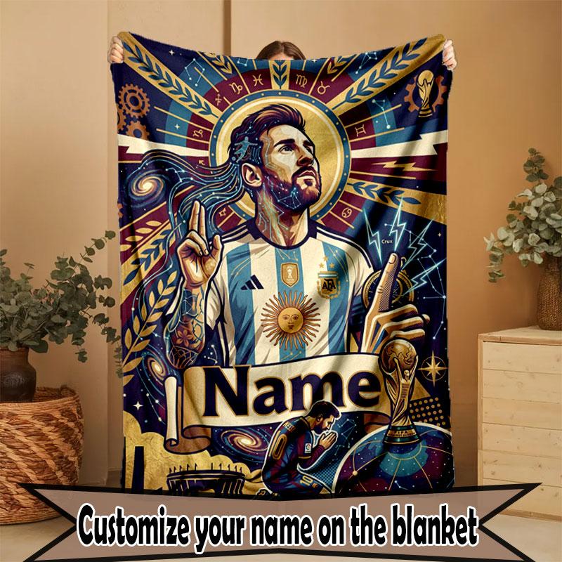 Custom Name Personalized Lionel Messi Print Blanket, Home Decor, Bedroom, Sofa, Camping, Couch, Gifts for Birthday Christmas