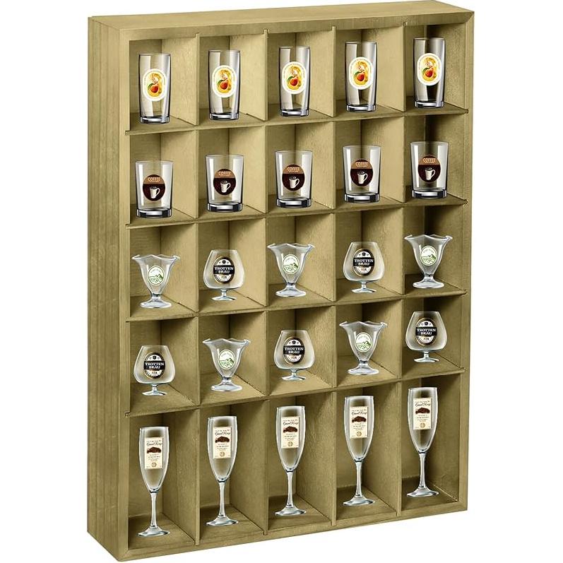 Shot Glass Display Case for Wall, Wood Holds Set of 30 Glasses Shot Glass Holder Display Shelf, 17   x 12  -3   x 2   (Black, 1PCS) Retro Green-1pcs