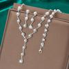 4/3PC Women's Fashion Copper Claw Chain Pearl Necklace Earrings Bracelet Zircon Set Wedding Banquet Party Holiday Gift