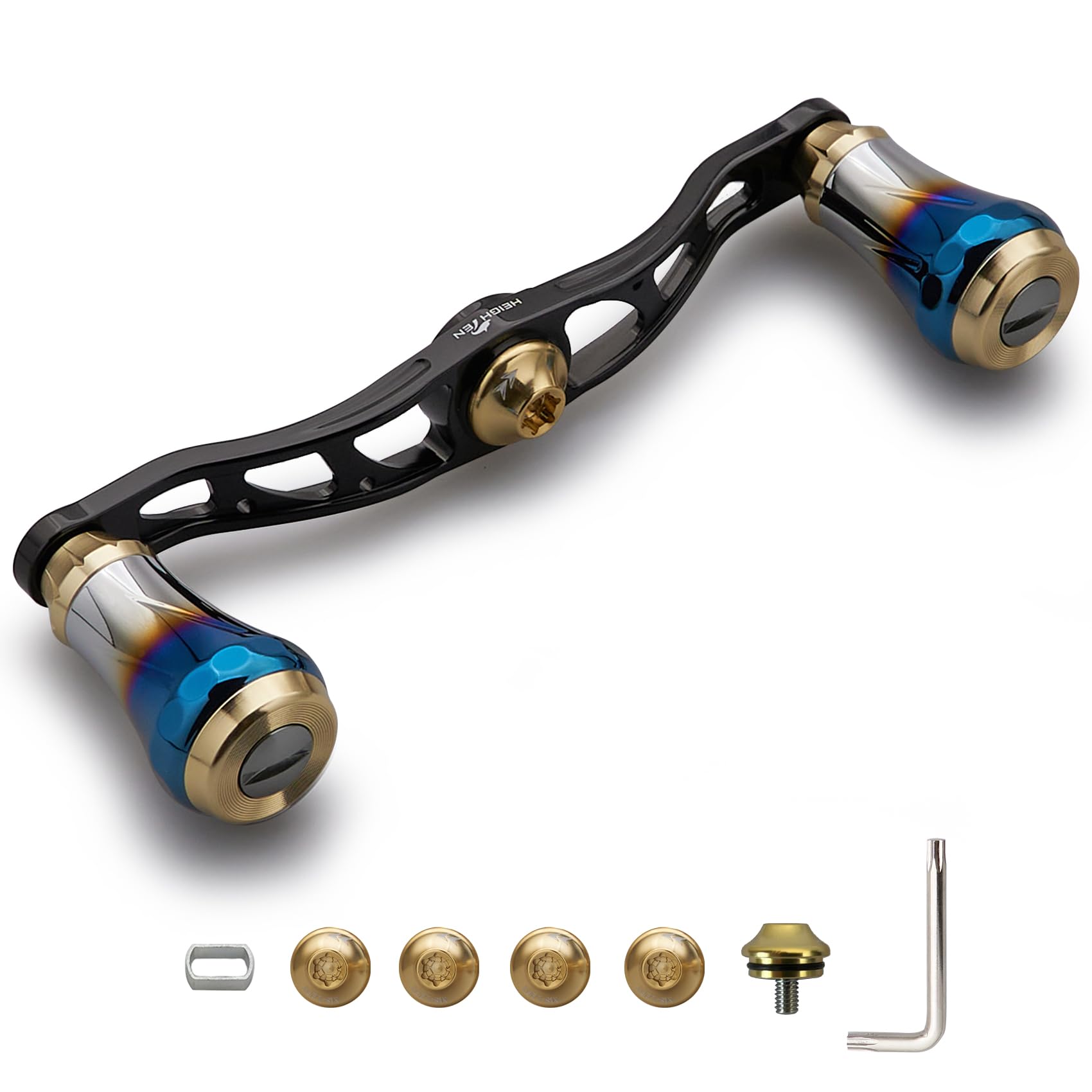 

Рукоятка для кастинговой катушки HEIGHTEN для Abu Авиационный алюминий Серия Aurora Черный V2.0 90мм/105мм/115мм Shimano, Daiwa, Garcia, (V2.0-105мм - & Золото)