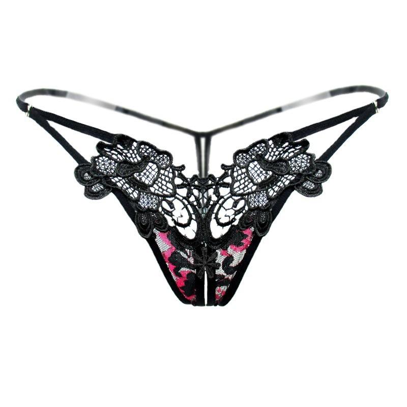 [Free Shipping] Sexy Thong, Hot Lace Embroidered Transparent Seduction Underwear, Women's Low Waist Hollowed Out T-back