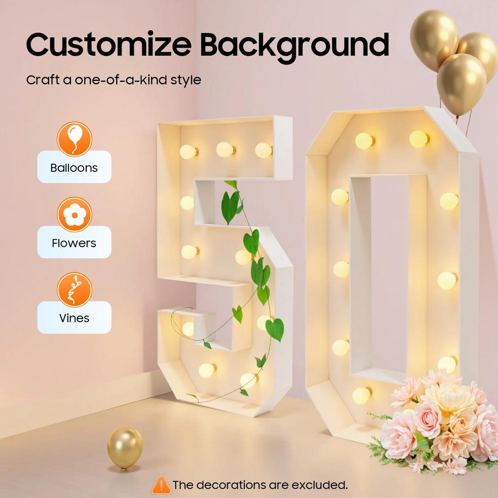 LED Light Up Numbers 50, Battery Powered, Retro Style, 39.37 in Tall, Warm Glow for Birthday and Anniversary Decorations