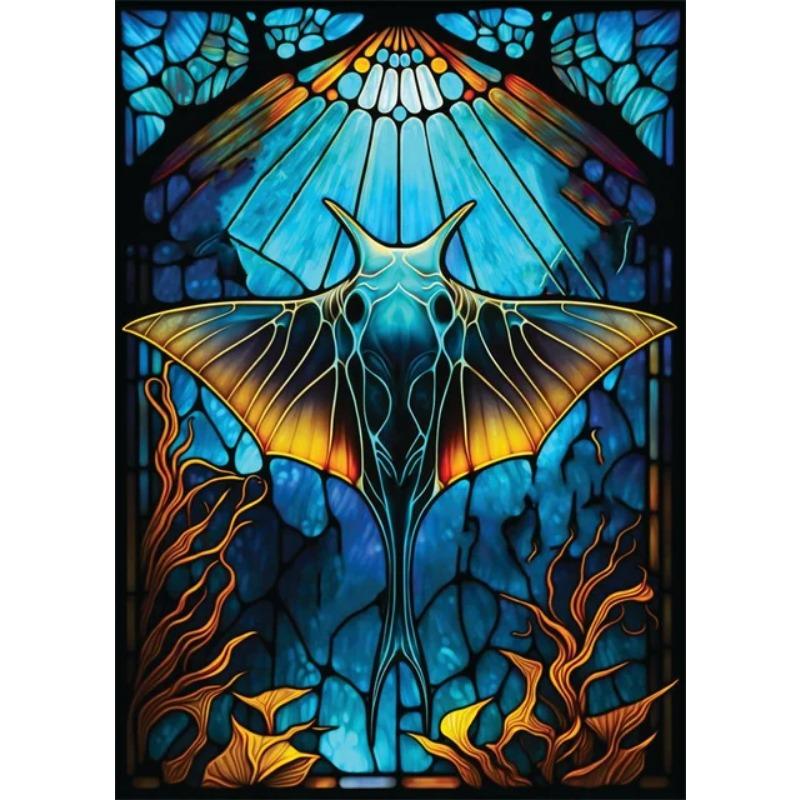 Marine Animals Canvas Painting Dolphin Blue Whale Stained Glass Posters Prints Abstract Wall Art Pictures for Living Room Decor