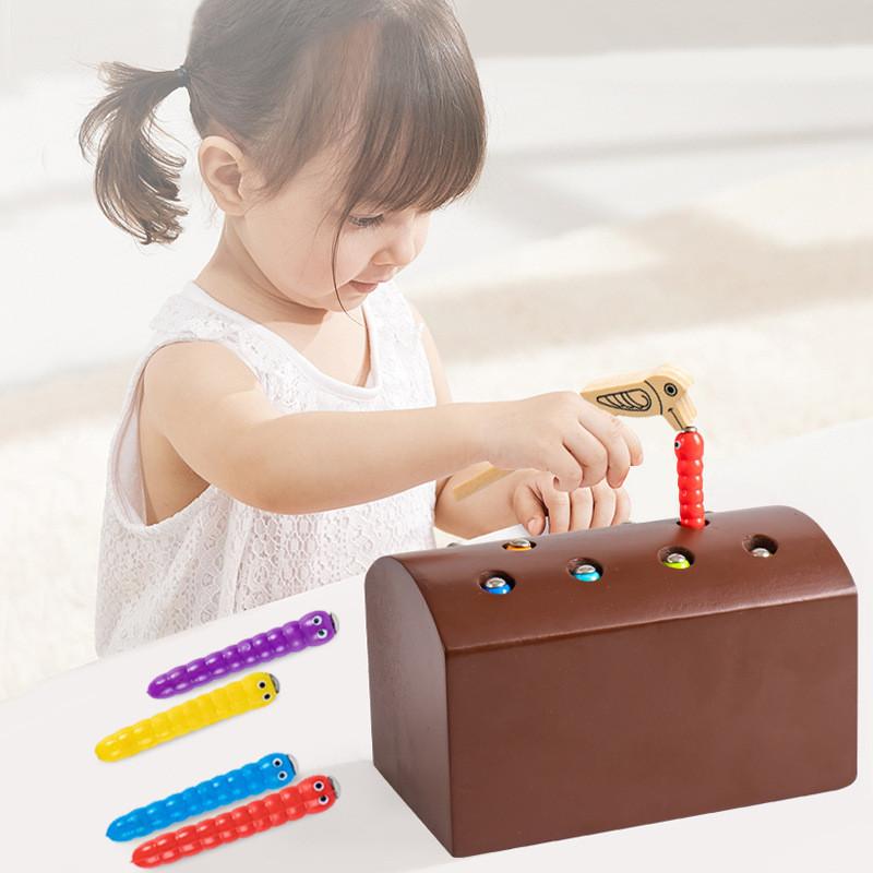 Wooden Bug Catching Game For Kids Ages 3 To 6 With Magnetic Fishing And Insect Grabbing Fun